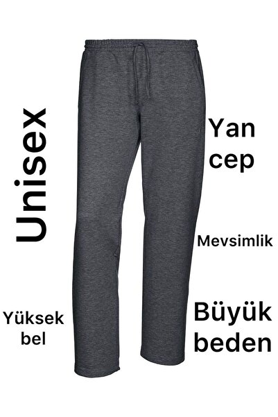 ervafashion Antrasit Büyük Beden JUMBO Düz Paça Mevsimlik Eşofman Altı Unisex