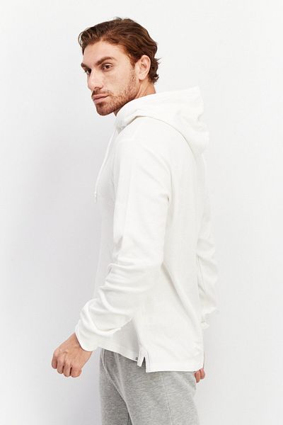 Sovereign Code Men Hooded Neck Textured Long Sleeves Sweatshirt, Ecru