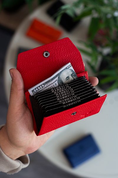Garbalia Lucas Genuine Leather Accordion Model Red Unisex Card Holder with Lots of Eyes
