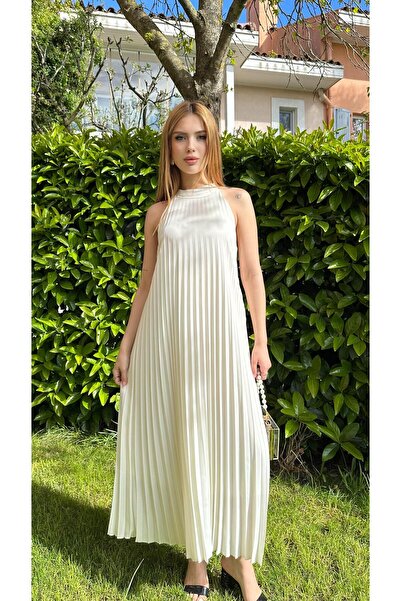 Angel Mia Πλισέ φόρεμα σιφόν εκρού