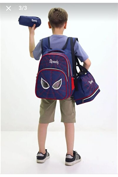 speedy Spiderman Eyed School Bag 3-Piece Thermal Foil Lunch Box + Pen Holder ...
