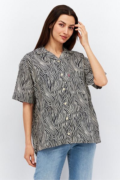 Levi's Women Notched Collar Short Sleeve Allover Print Shirt, Black