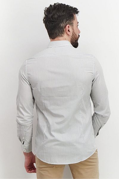 Antony Morato Men Slim Fit Stripe Long Sleeve Casual Shirt, White And Black