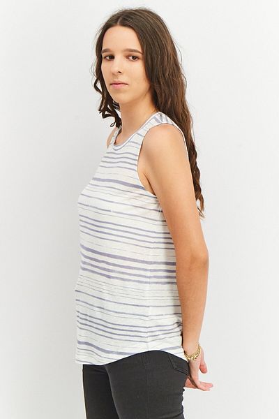 Splendid Women Crew Neck Sleeveless Stripe Tops, White