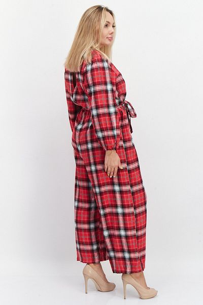 BOOHOO Women Windowpane Long Sleeves Jumpsuit, Red Combo
