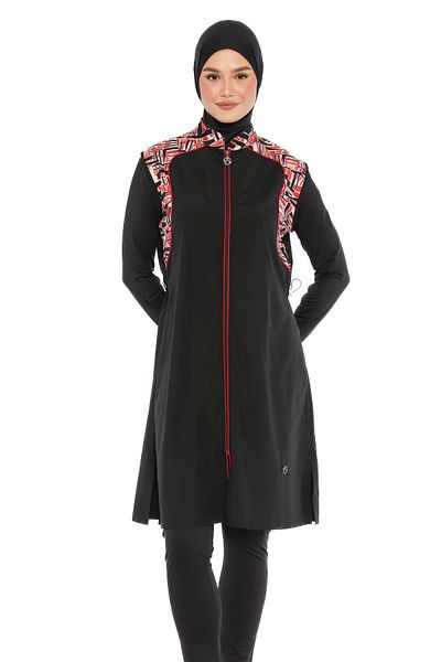 InStyle Zippered 4 Piece Black Hijab Swimsuit 6041A