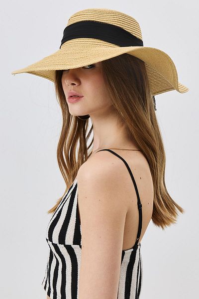 C&City Beige Y8215 Straw Hat with Bow Detail