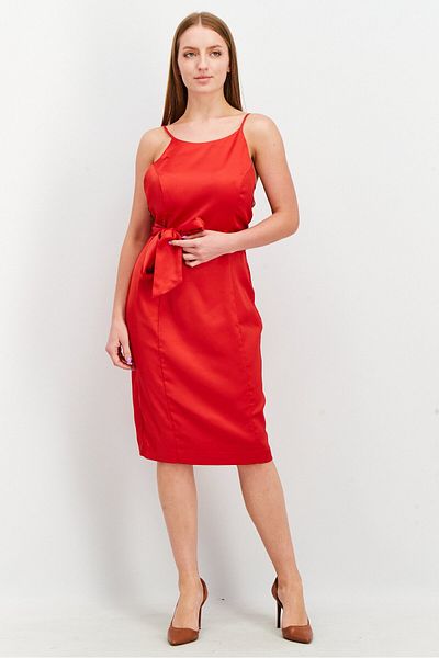 Avec Les Filles Women Plain Belted Mini Dress, Red