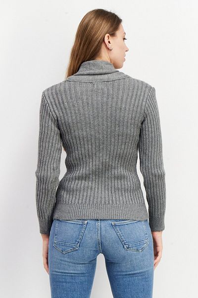 CELIO Women Shawl Lapel Long Sleeve Textured Sweater, Grey