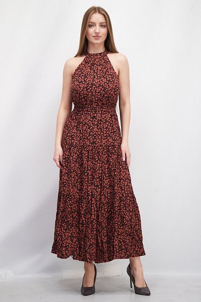 Lost + Wander Women Halter Neck Floral Print Maxi Dress, Rust