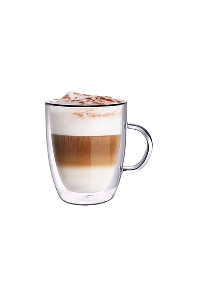 Leggno Vetro Double Wall Latte Glass with Handle Set of 2 400 ml