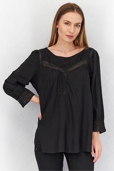Esprit Women Round Neck Long Sleeve Textured Blouse, Black