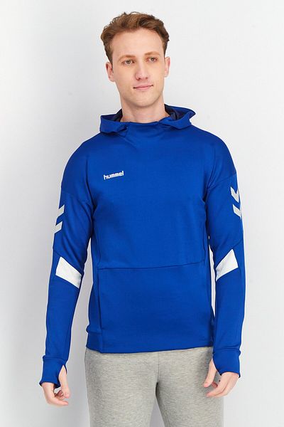 hummel Men Sportswear Fit Hooded Long Sleeve Brand Logo Sweatshirt, Navy Combo