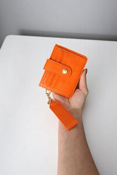 Classbag Women's Orange Mini Wallet with Keychain and Card Holder Detail