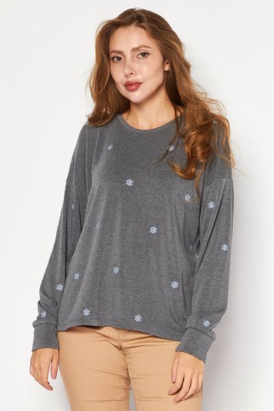 PJ Salvage Women Round Neck Embroidered Sweatshirt, Grey