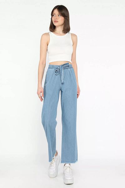 GÜLSELİ Pantaloni de damă albaștri cu talie înaltă cu ciucuri Palazzo Jean Jeans