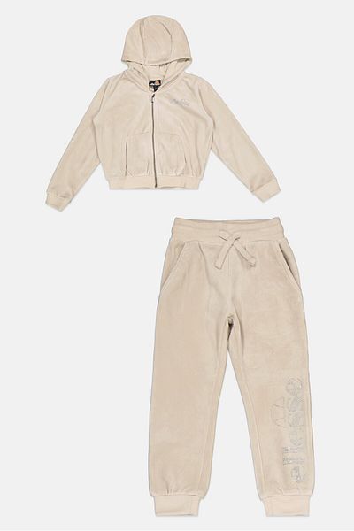 Ellesse Toddlers Girl Brand Logo Hoodie And Sweatpants Set, Beige