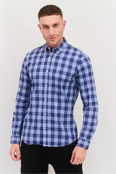 GAP Men Slim Fit Gingham Long Sleeves Casual Shirt, Blue