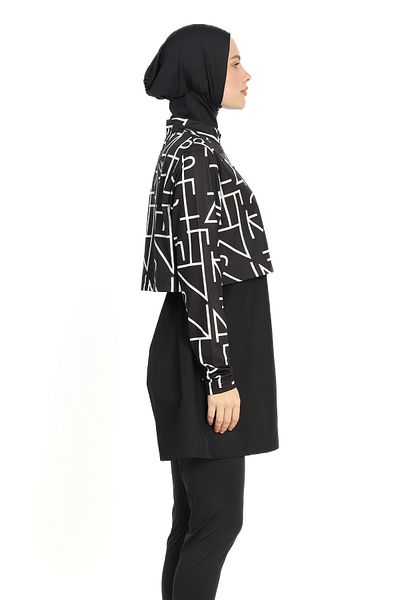 InStyle Striped Bolero 4 Piece Black Hijab Swimsuit 6200A