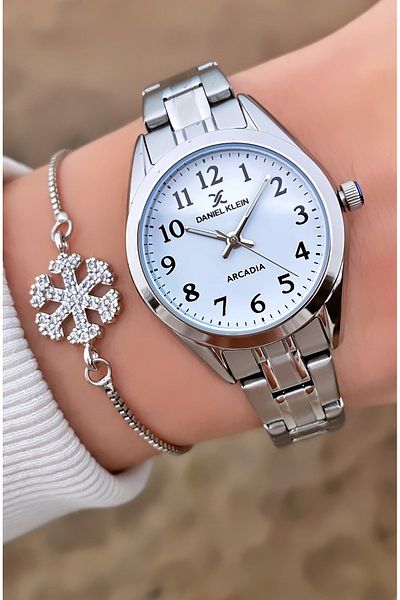 Daniel Klein Brand Silver Color Small Case Thin Band Women's Wristwatch - Bracelet Gift