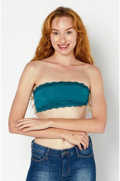 NA-KD Women Straight Across Strapless Plain Tube Top, Green