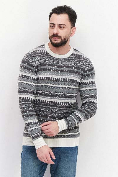 CELIO Men Crew Neck Crochet Sweater, Grey