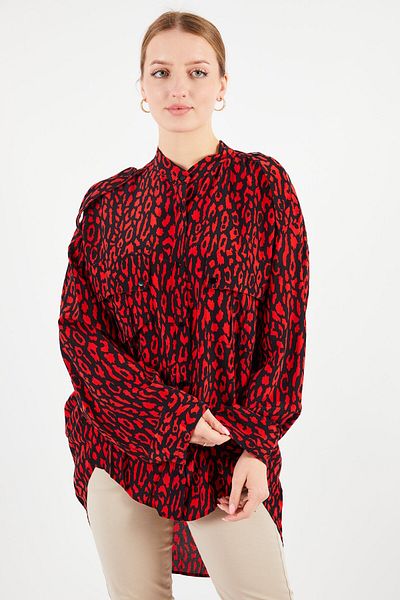 The Kooples Women Crew Neck Long Sleeves Texture Blouse, Red