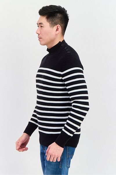 CELIO Men Turtle Neck Stripe Sweaters, Black