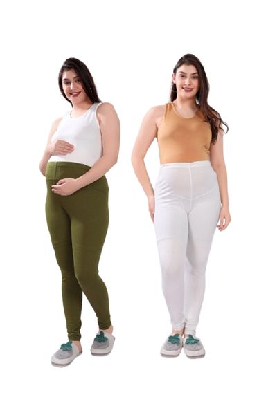Tummy Pack of 2 Viscose Solid High Waist Maternity Leggings