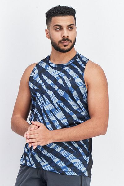 Asics Men Regular Fit Round Neck Sleeveless Jersey, Blue Combo