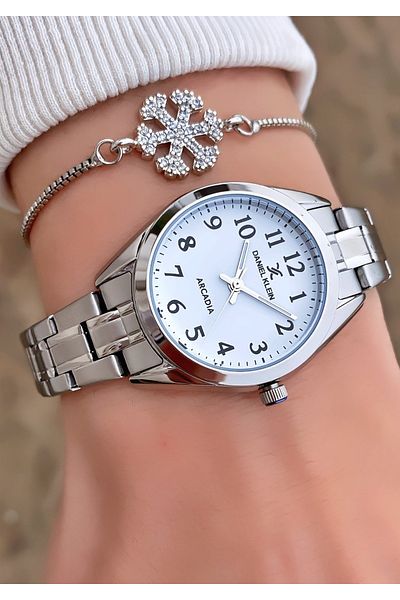 Daniel Klein Brand Silver Color Small Case Thin Band Women's Wristwatch - Bracelet Gift