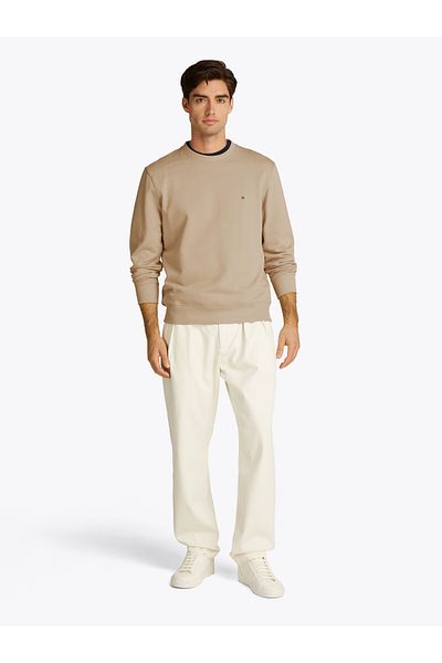 Tommy Hilfiger Tommy Hilfiger Men Sandalwood Terry Flag Embroidery Crew Neck Sweatshirt