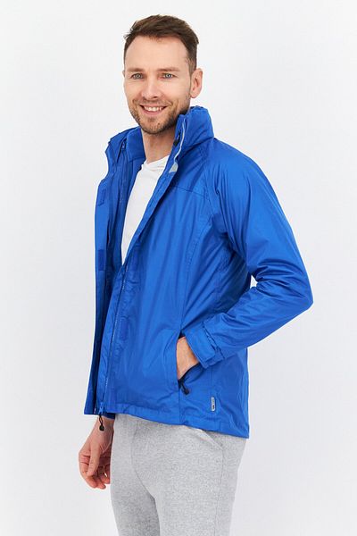 Trespass Men Hooded Long Sleeves Plain Windbreaker Jacket, Blue