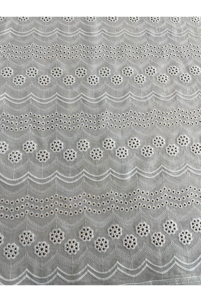 METERİAL Beyaz Çiçekli Delikli Brode Kumaş - İşlemeli Dantel Görünümlü Kumaş ...