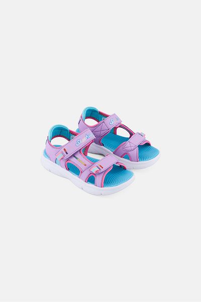 SKECHERS صندل Flex Splash Vibrant Mood بإغلاق فيلكرو للبنات الصغار، لون لافندر