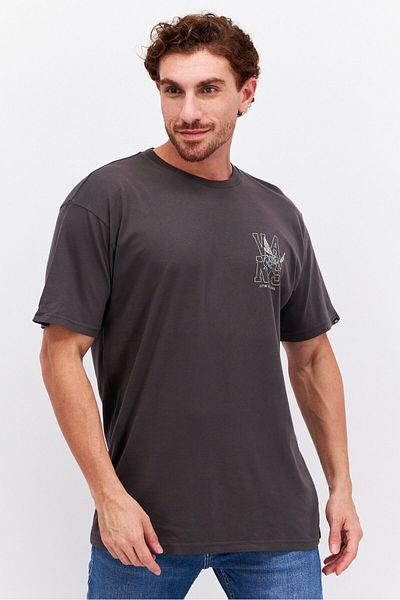 Vans Men Crew Neck Short Sleeves Graphic Printed T-shirt, Grey Combo