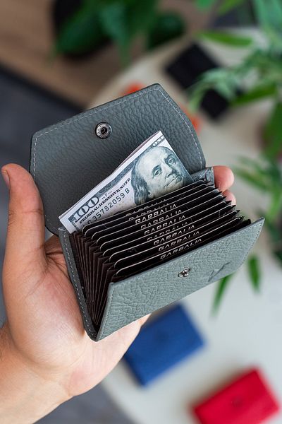 Garbalia Lucas Genuine Leather Accordion Model Anthracite Unisex Card Holder with Lots of Eyes