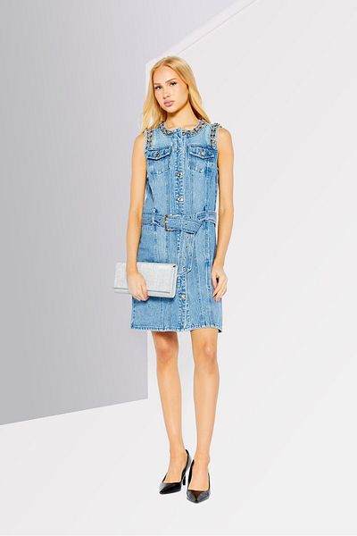 Michael Kors Women Washed Denim Mini Dress, Blue