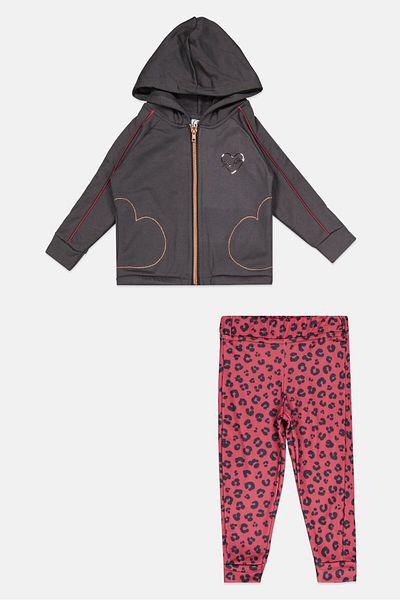Body Glove Toddlers Girl 2 Pcs Graphic Print Jacket And Pants Set, Grey