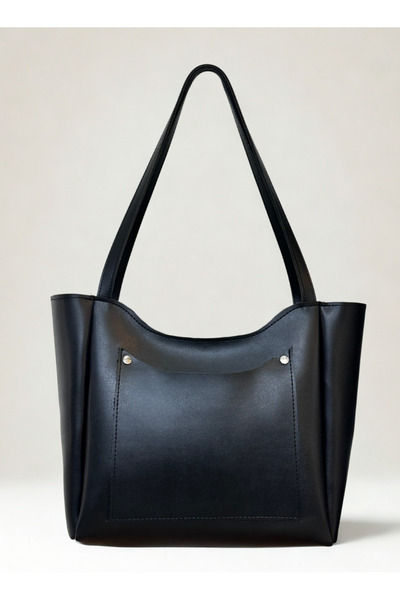 fular & bags Geantă de mână și de umăr pentru femei, neagră, cu buzunare fron...