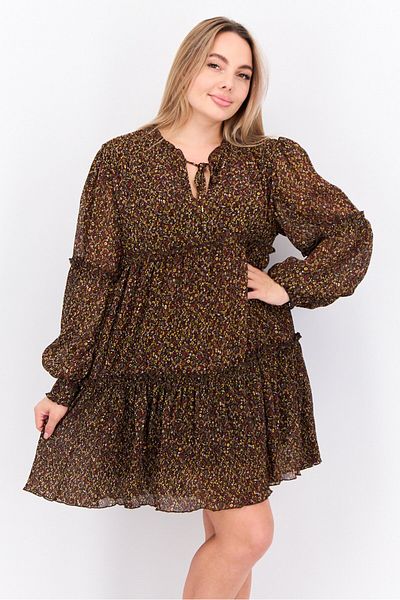 Pepe Jeans Women Floral Print Mini Dress, Brown Combo