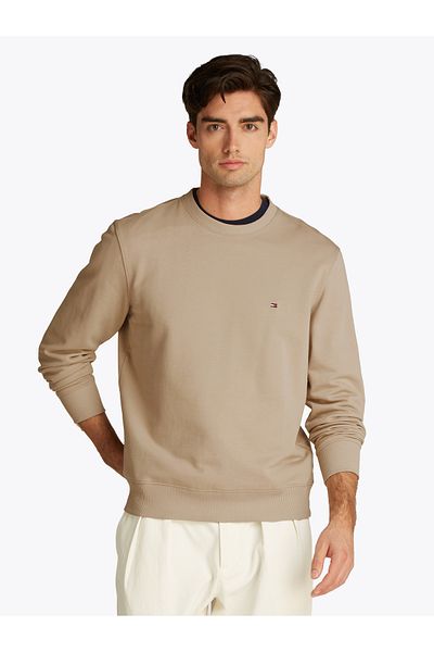 Tommy Hilfiger Tommy Hilfiger Men Sandalwood Terry Flag Embroidery Crew Neck Sweatshirt