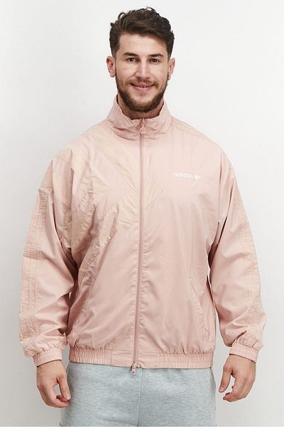 adidas Men Sportswear Fit Stand Collar Embroidered Logo Jacket, Pink