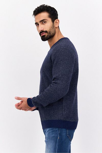 Robe Di Kappa Men V-Neck Embroidered Logo Long Sleeve Sweaters, Navy Blue