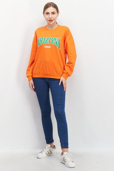 Don't Call Me Jennyfer Women Crew Neck Printed Fleece Long Sleeve Sweatshirts, Bright Orange