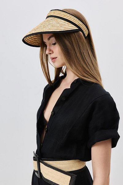 C&City Black Straw Visor Hat Y8218
