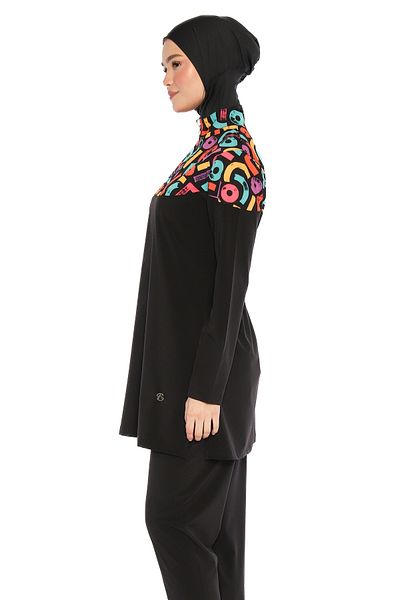 InStyle Colorful Collar 4 Piece Black Hijab Swimsuit 6224A