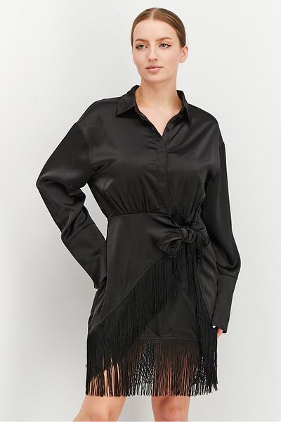 NA-KD Women Frills Long Sleeve Mini Dress, Black