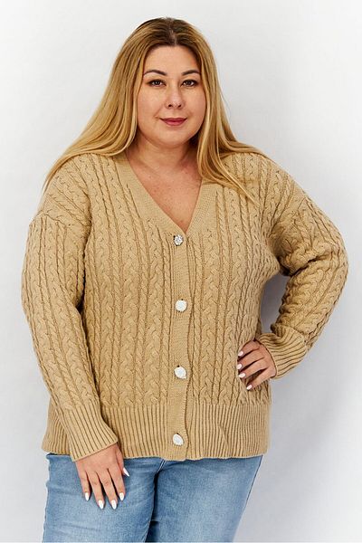 Anne Klein Women Plus Size Cable,knit Button Sweater, Tan