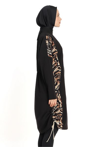 InStyle Curvy Pattern Closed 4 Piece Black Hijab Swimsuit 6218A